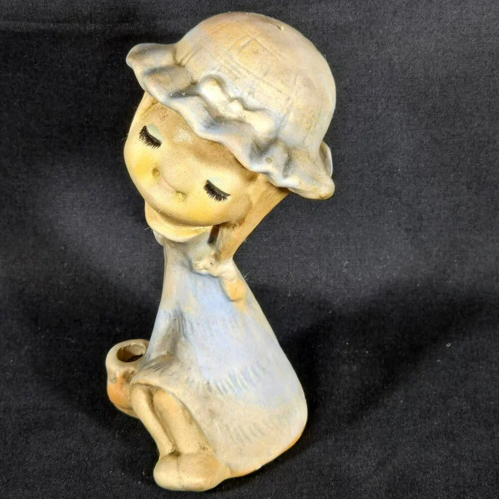 Vintage Poppet Trixie Hippy Blue Hat Girl Figurine Bud Vase Ceramic Japan 4.5" - Picture 2 of 7